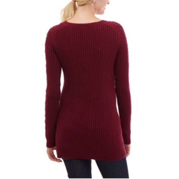 Nautica Women’s Single Cable Knit Tunic Sweater in Burgundy Plus Size XXL - Picture 2 of 8